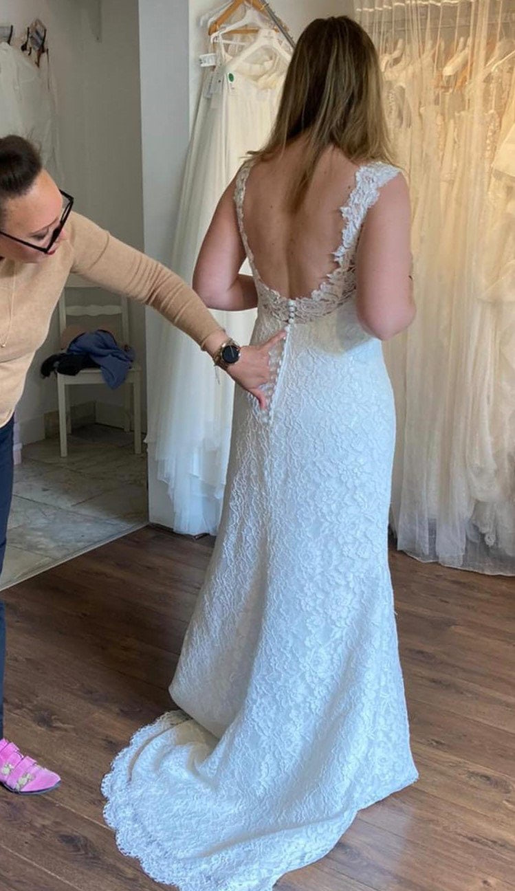 lace wedding dress fitting